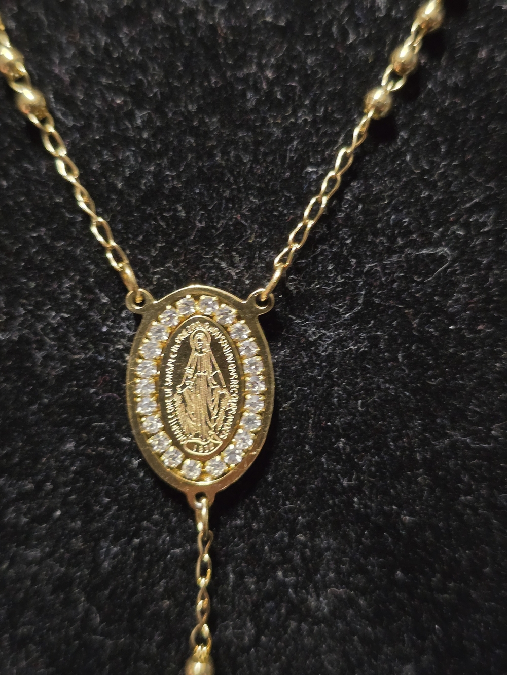 Gold-Tone Virgin Mary Pendant Necklace with CZ Halo